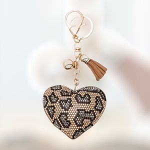 Fashion Jewelry Rhinestone Bling Puffy Tassel Leopard Print Charm|Key Chain